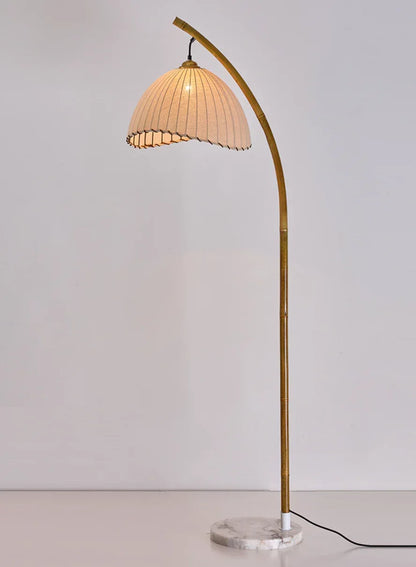 Boho Bamboo Arc Floor Lamp Rattan Shade Living Room