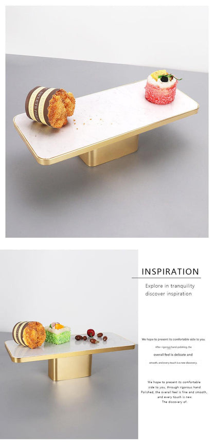 Rectangular Marble Metal Fruit Plate with Gold Base