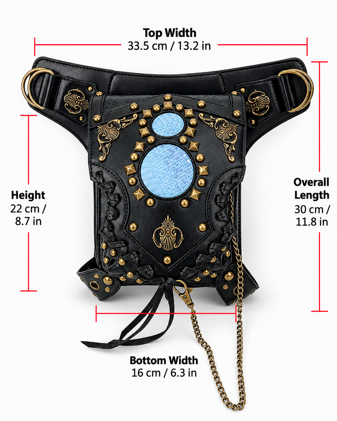 Steampunk Shoulder Bag with Chain Harness and Gothic Metal Details