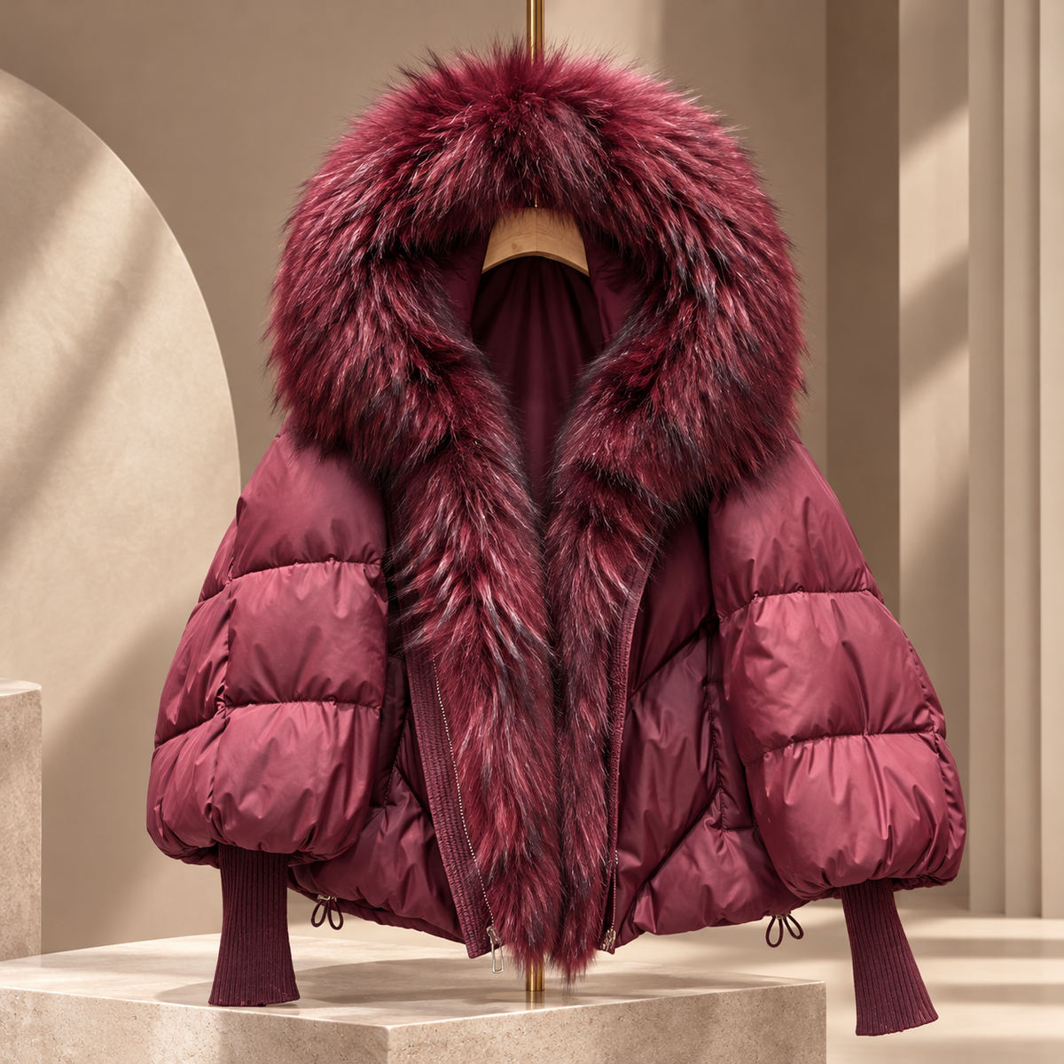 Women’s Down Jacket with Fur Collar and Relaxed Hooded Fit 1 S