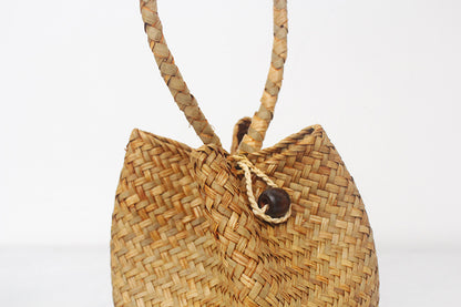 Straw bucket handbag with scarf handle for beach summer
