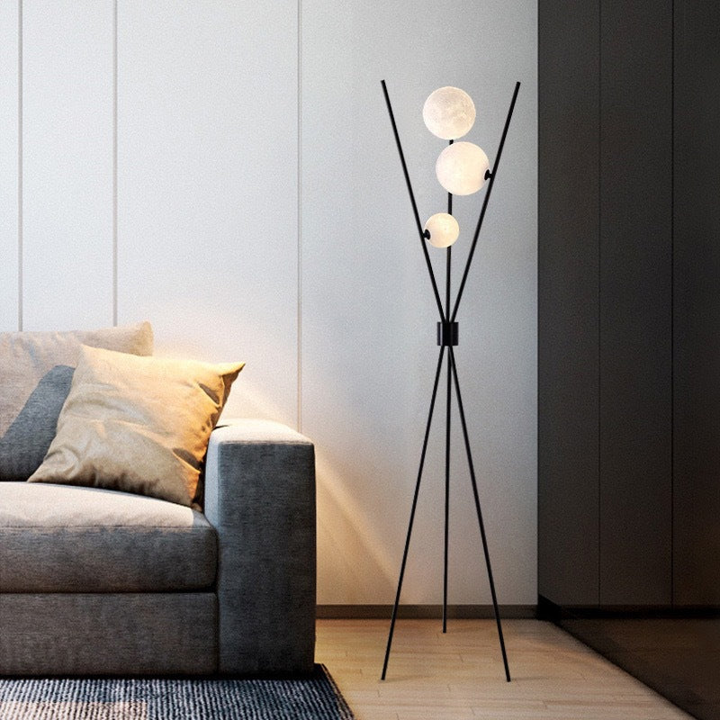 Nordic tripod moon globe floor lamp warm ambient lighting