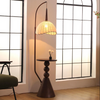 retro wood floor lamp with side shelf lighting