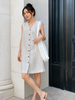 Beige gray linen button mini dress