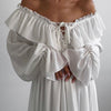 White off shoulder chiffon maxi ruffle dress