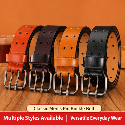 Belt Man Double Needle Cowhide with Two-Prong Buckle