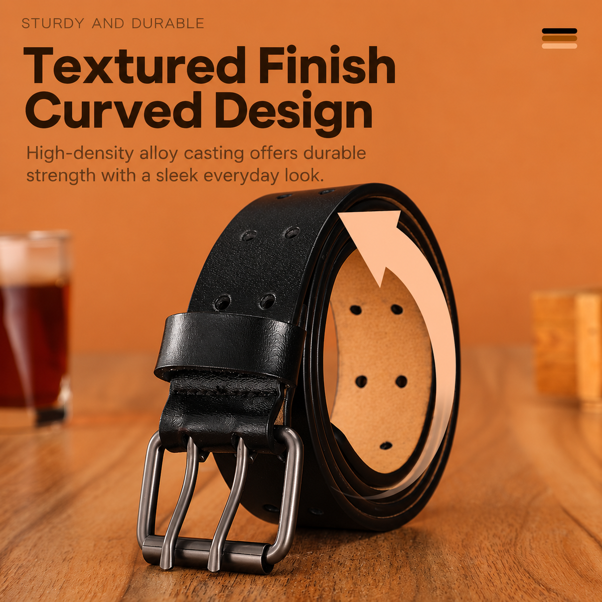 Belt man double needle tan leather belt with textured finish