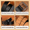 Belt man double needle black leather belt with rounded tip