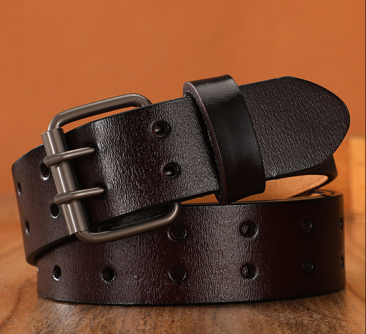 Belt man double needle belts in four leather color options