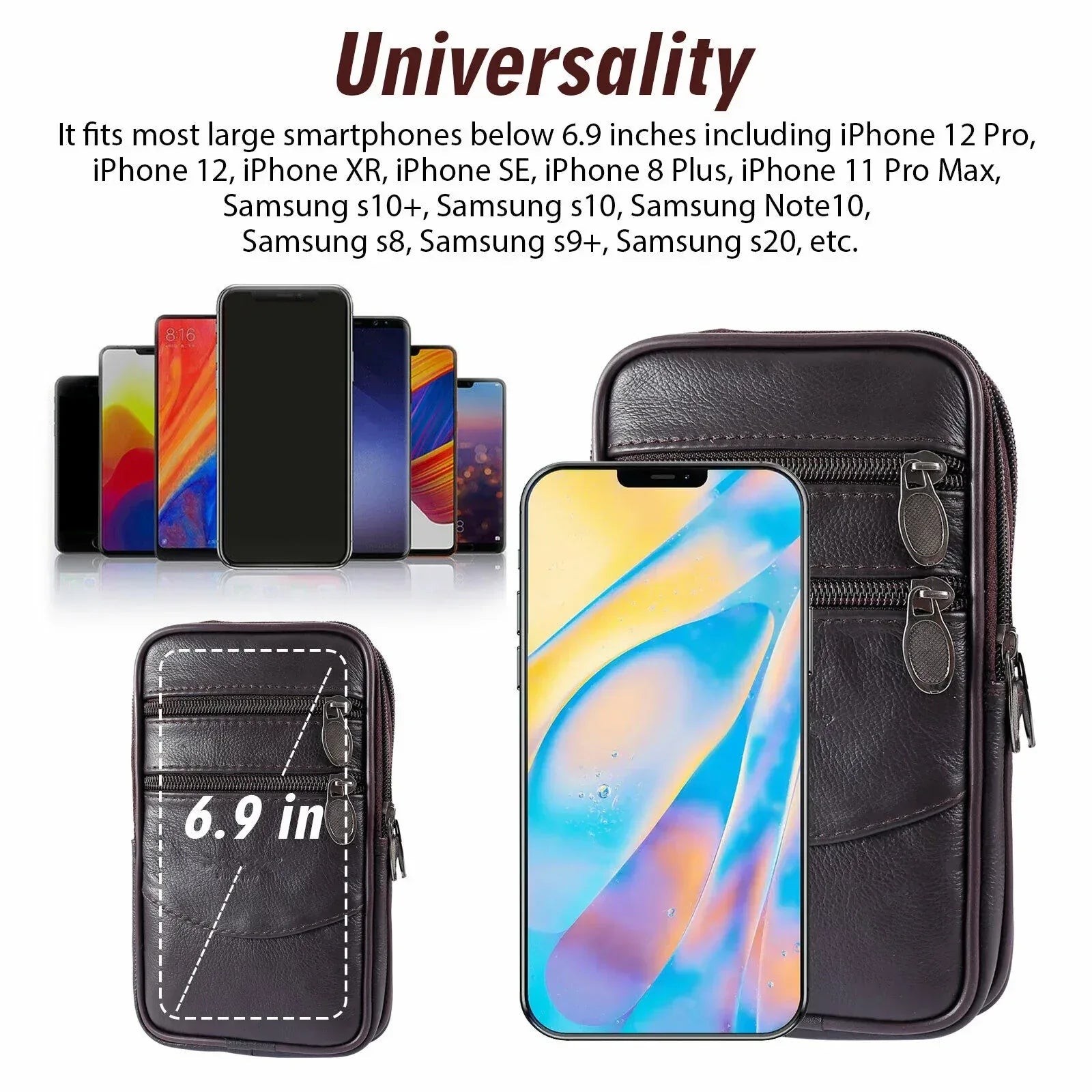 Men’s Genuine Leather Phone Pouch Waist Belt Bag Holster Carry