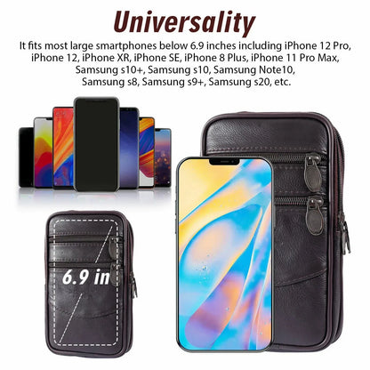 Men’s Genuine Leather Phone Pouch Waist Belt Bag Holster Carry