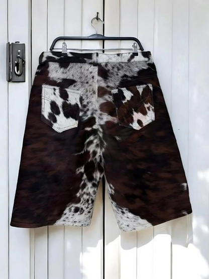 tricolor cowhide shorts for men