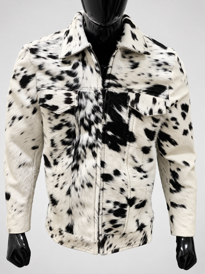 Black and White Cowhide Jacket Hair-On Western Trucker Style