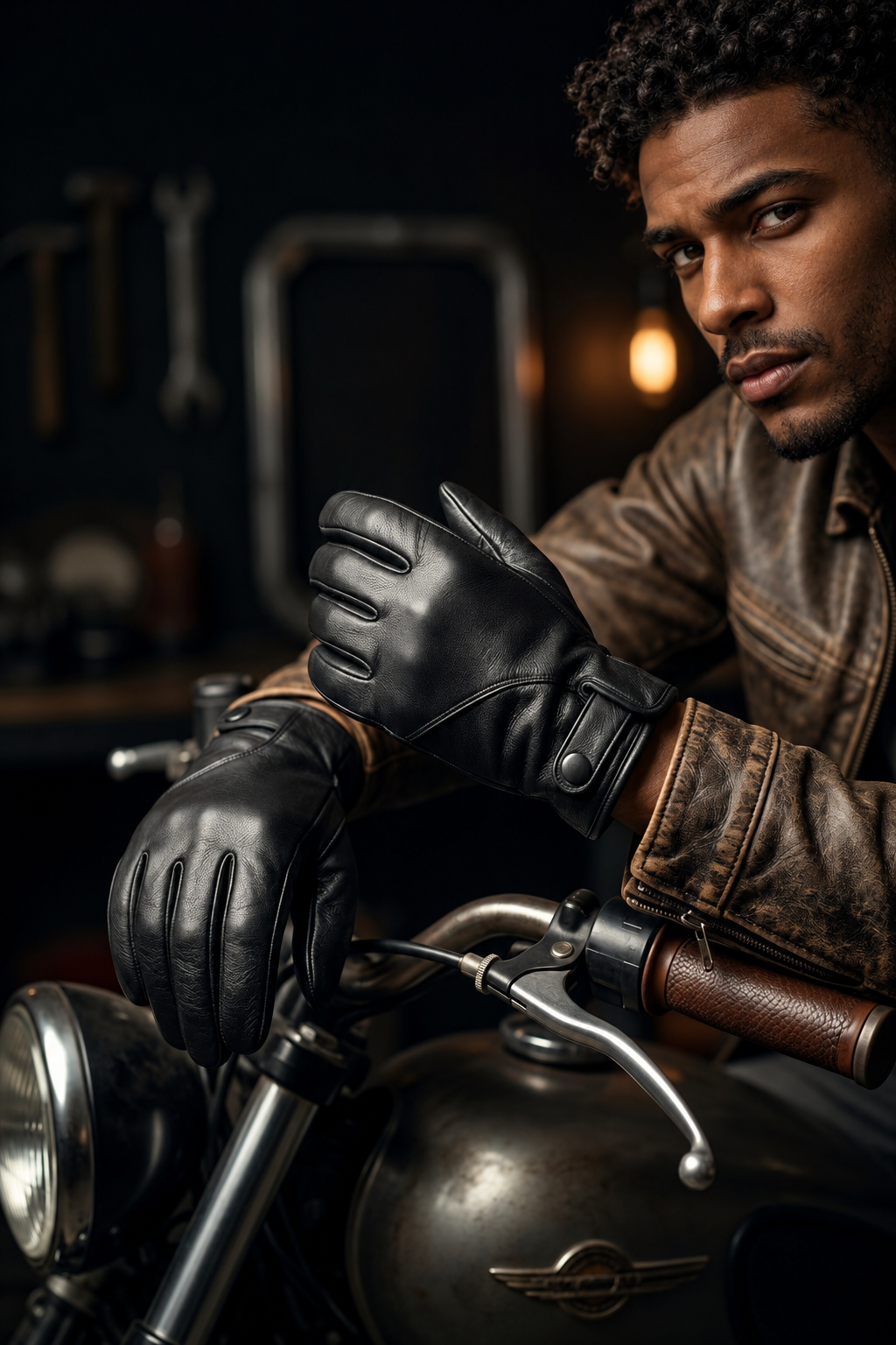 Men’s Leather Motorcycle Gloves in Top-Grain Cowhide for Riding