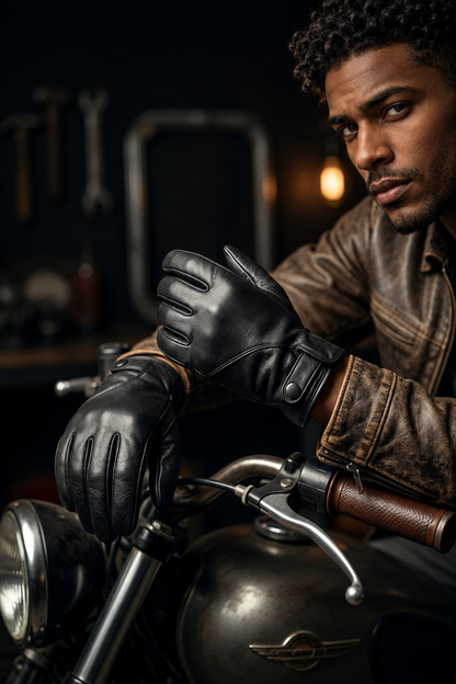 Men’s Leather Motorcycle Gloves in Top-Grain Cowhide for Riding