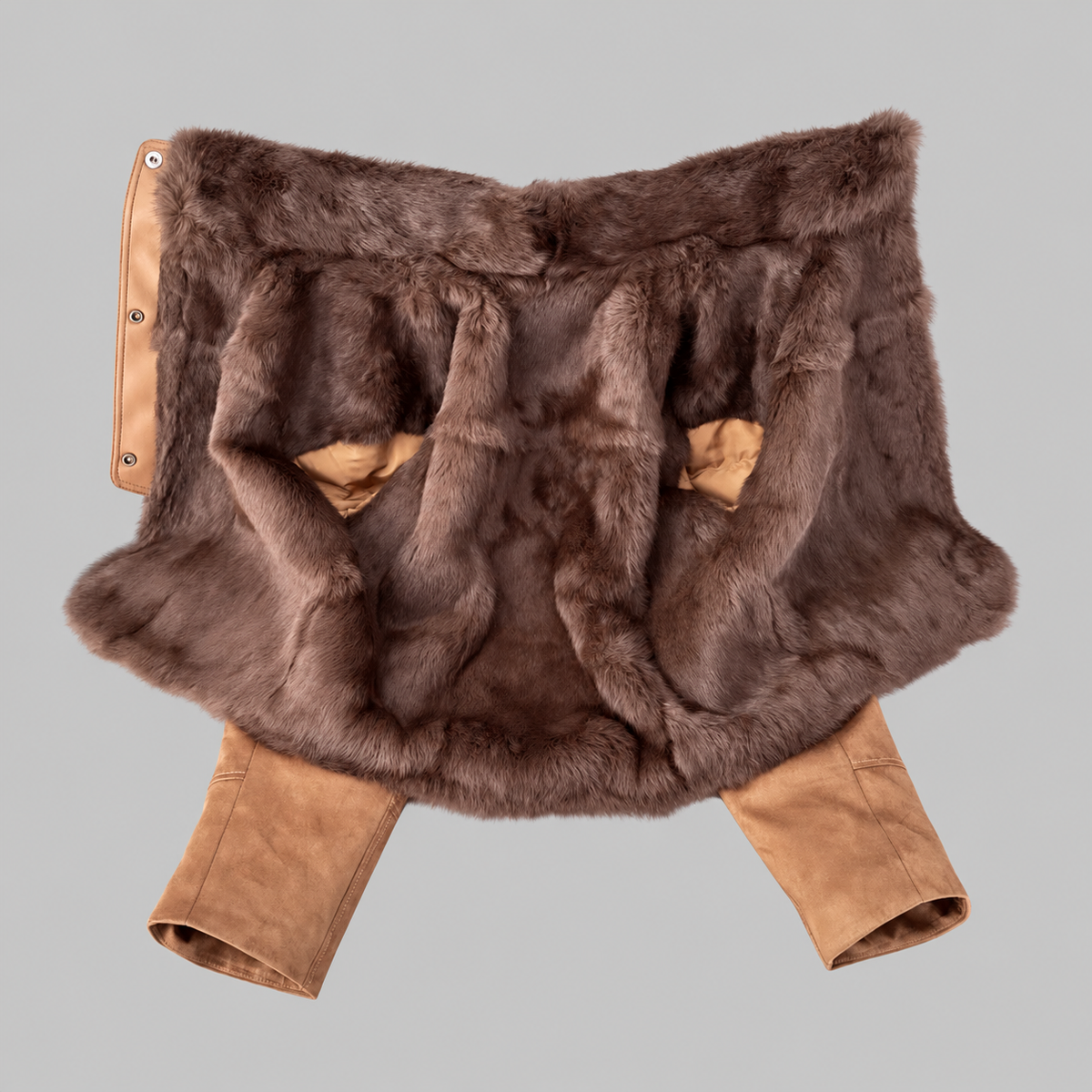 Women’s Faux Leather Jacket with Rabbit Fur Collar Winter Style