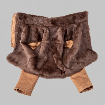 Women’s Faux Leather Jacket with Rabbit Fur Collar Winter Style