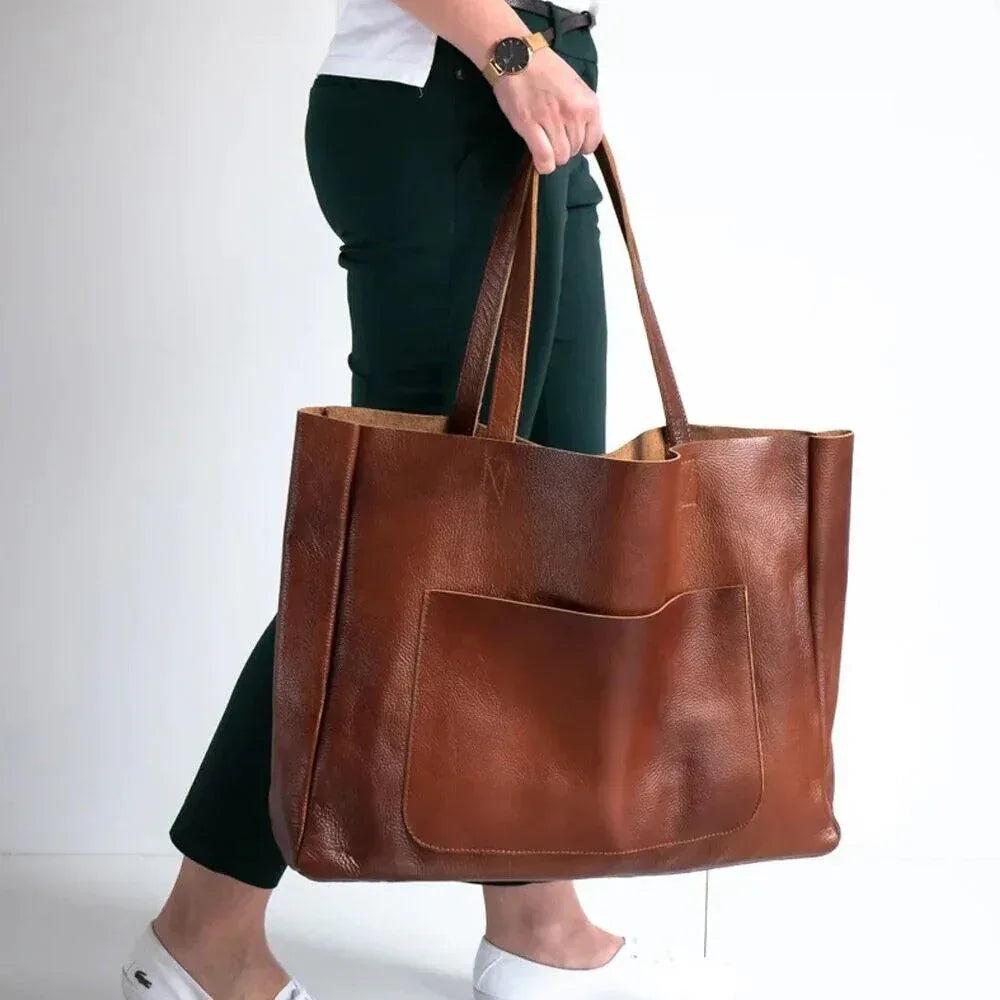 Large brown genuine leather tote bag work tote for women