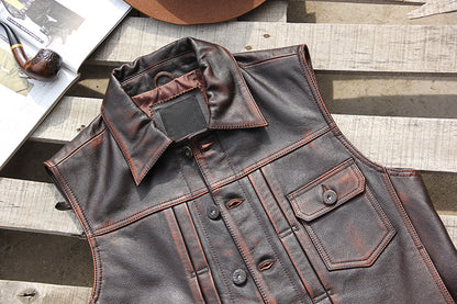 Black vegetable tanned lambskin riding leather vest