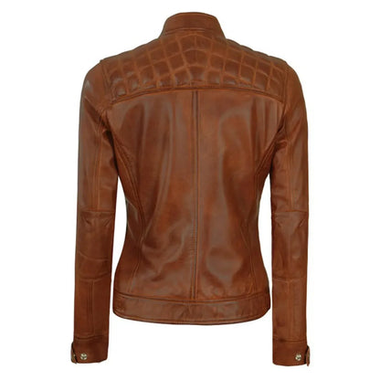 Brown Leather Jacket for Women Slim Fit Biker Style