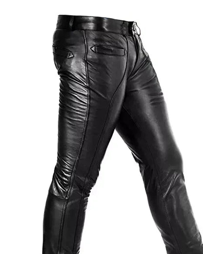 Leather Biker Pants Men Genuine Real Leather Trousers