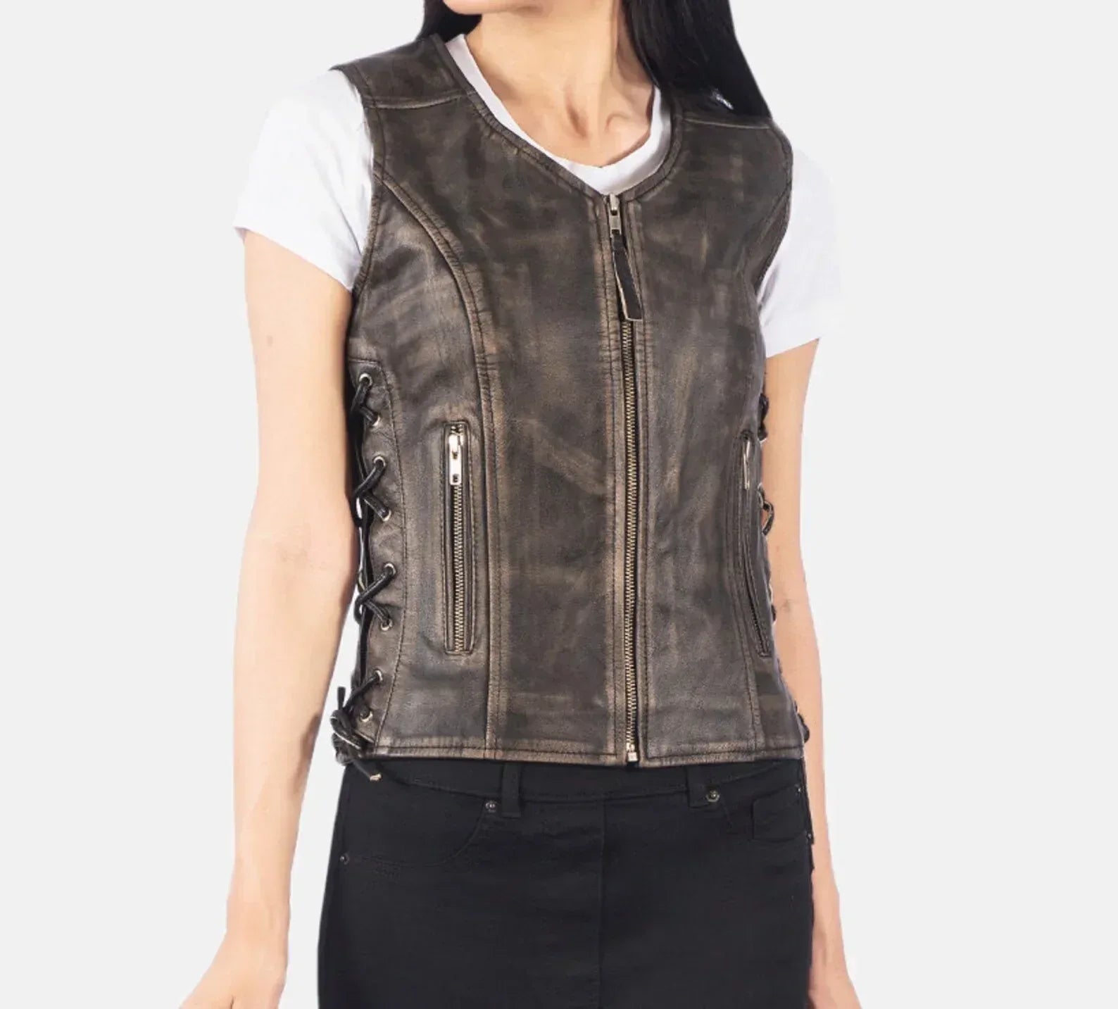 Distressed Original Leather Women Biker Vest