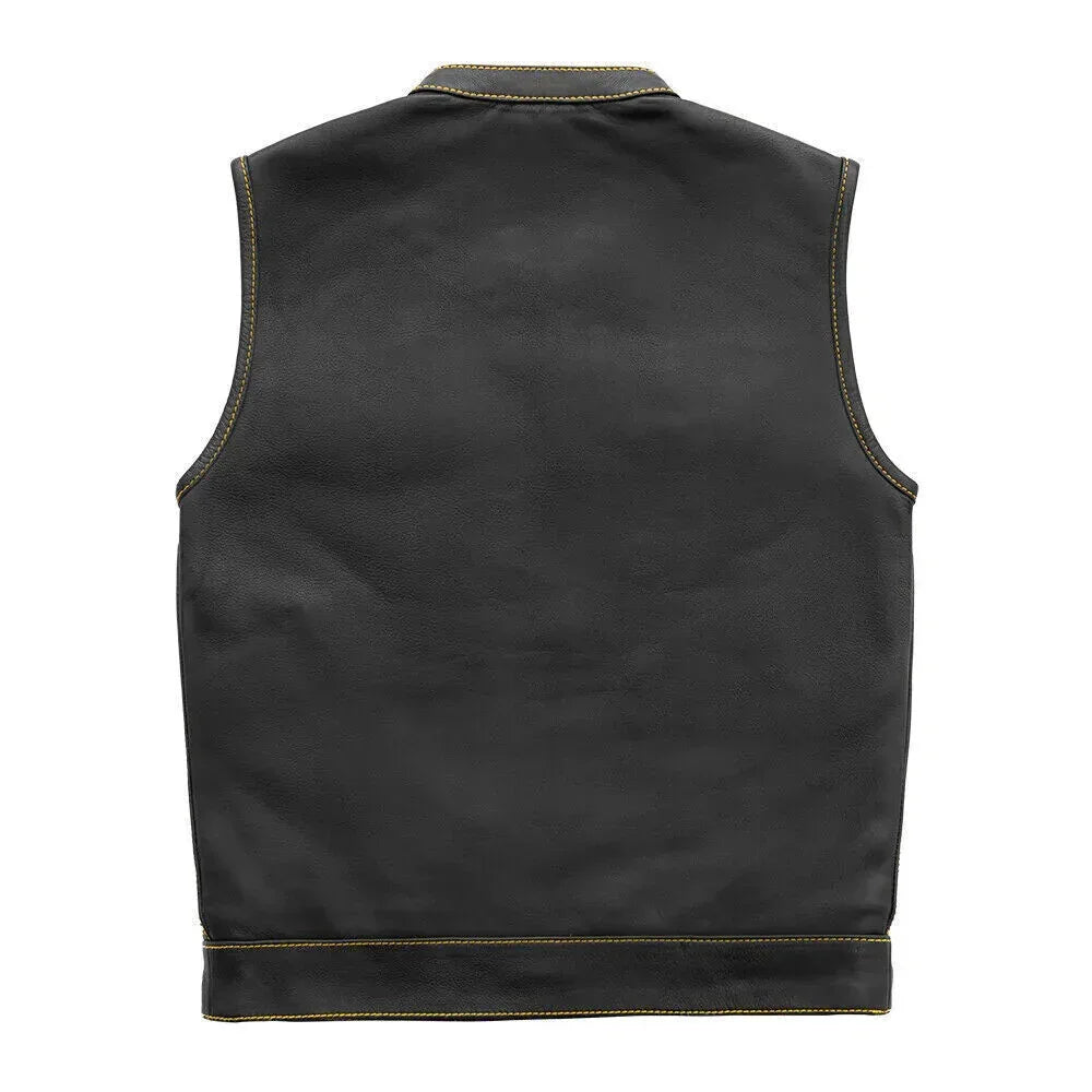 Mens Biker Vest – Black Leather Motorcycle Vest