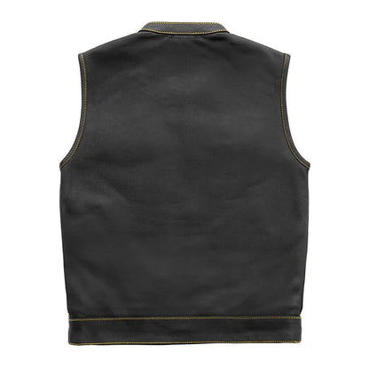 Mens Biker Vest – Black Leather Motorcycle Vest