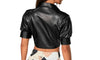 Black Leather Cropped Top Women Genuine Lambskin Crop Top Jacket