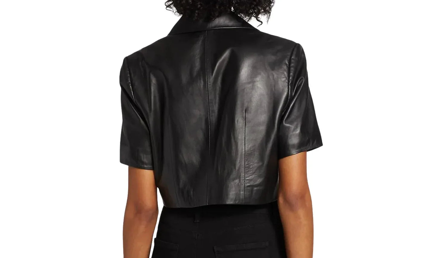 Women's Leather Cropped Top Jacket Black Lambskin Cropped
