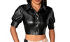 Black Leather Cropped Top Women Genuine Lambskin Crop Top Jacket
