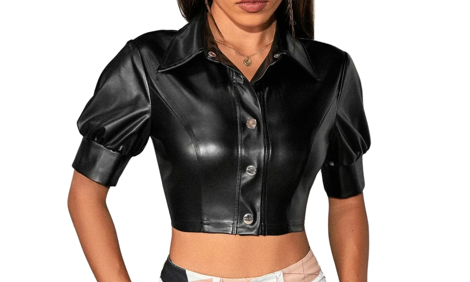 Black Leather Cropped Top Women Genuine Lambskin Crop Top Jacket
