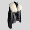 Black Leather Jacket With Fur Women White Collar Winter Style