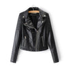 Black Leather Motorcycle Jacket Women Quilted Biker