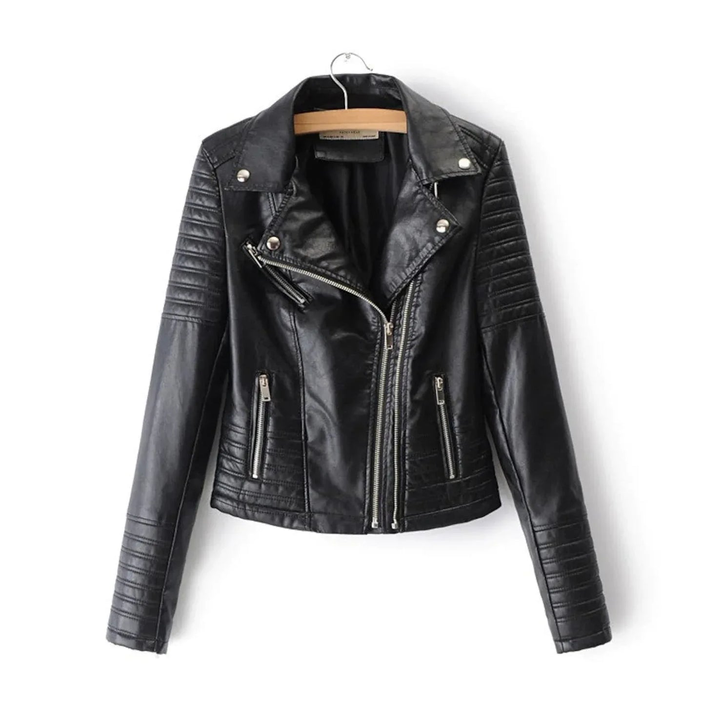 Black Leather Motorcycle Jacket Women Quilted Biker