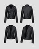 Black Faux Leather Biker Jacket Women Cropped Moto Style Fit