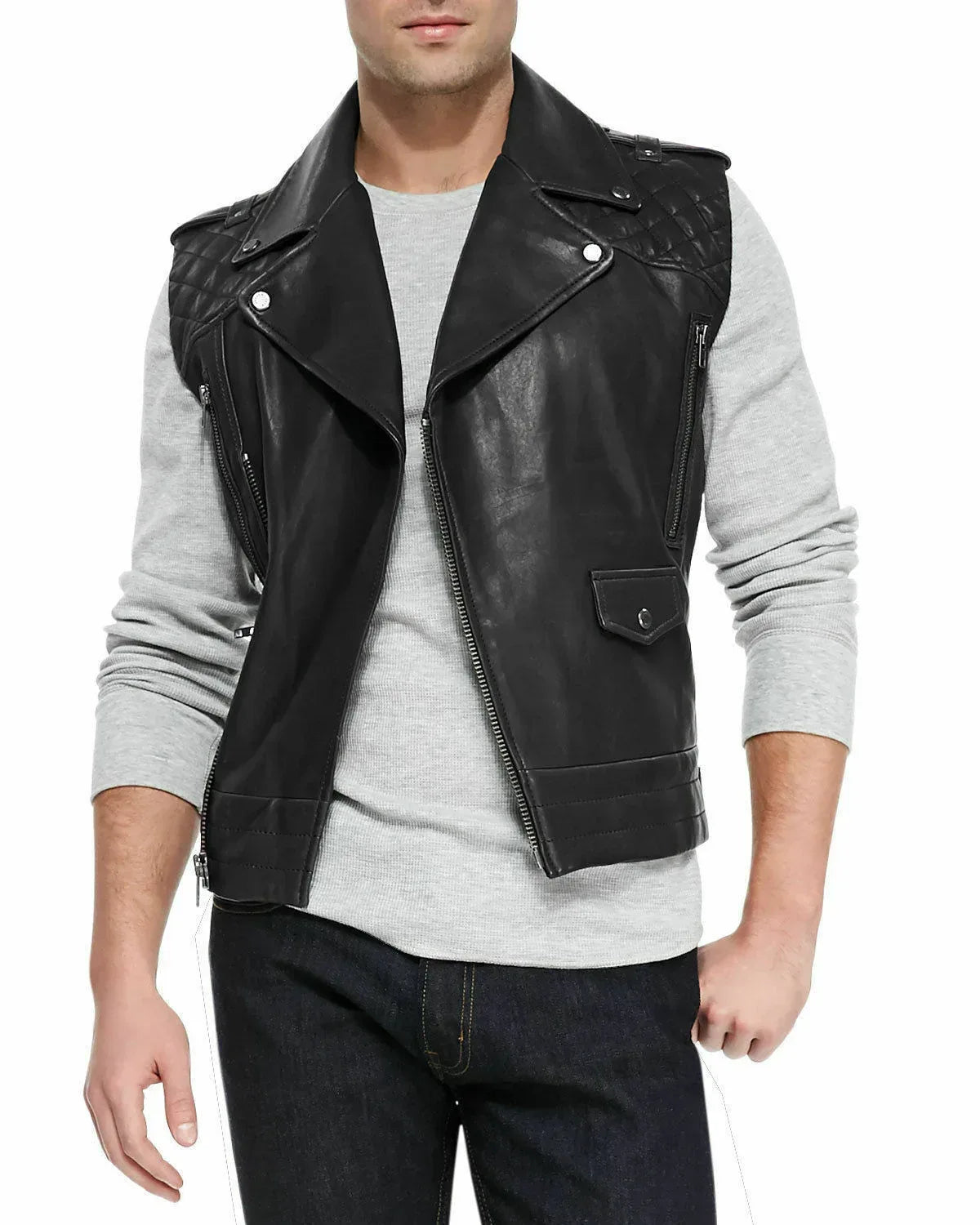 Sleeveless Motorcycle Jacket Mens Leather Biker Vest