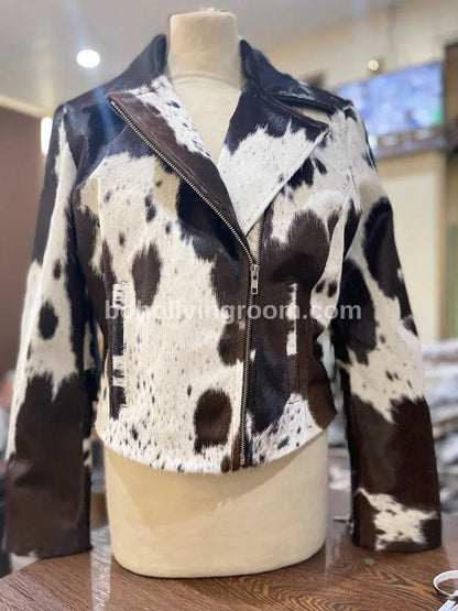 Black And White Cowhide Jacket Womens – Real Hair On Hide Leather