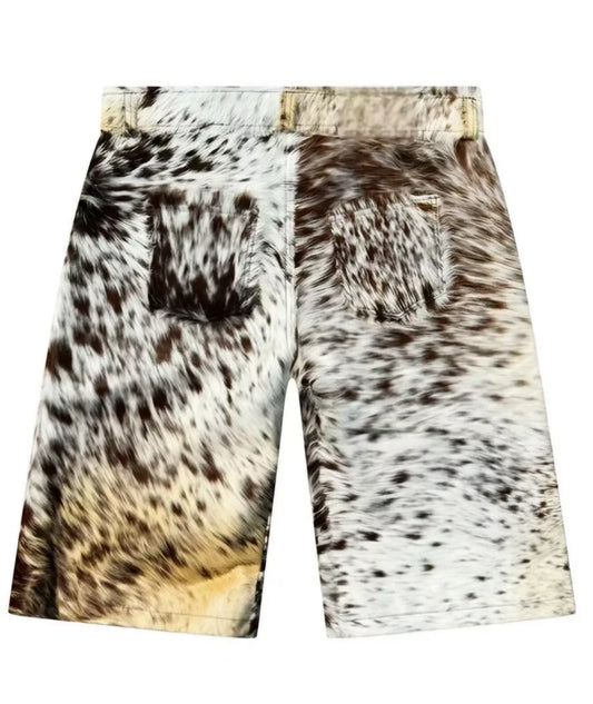 Black White Cowhide Shorts Men Real Hair-On Cow Skin