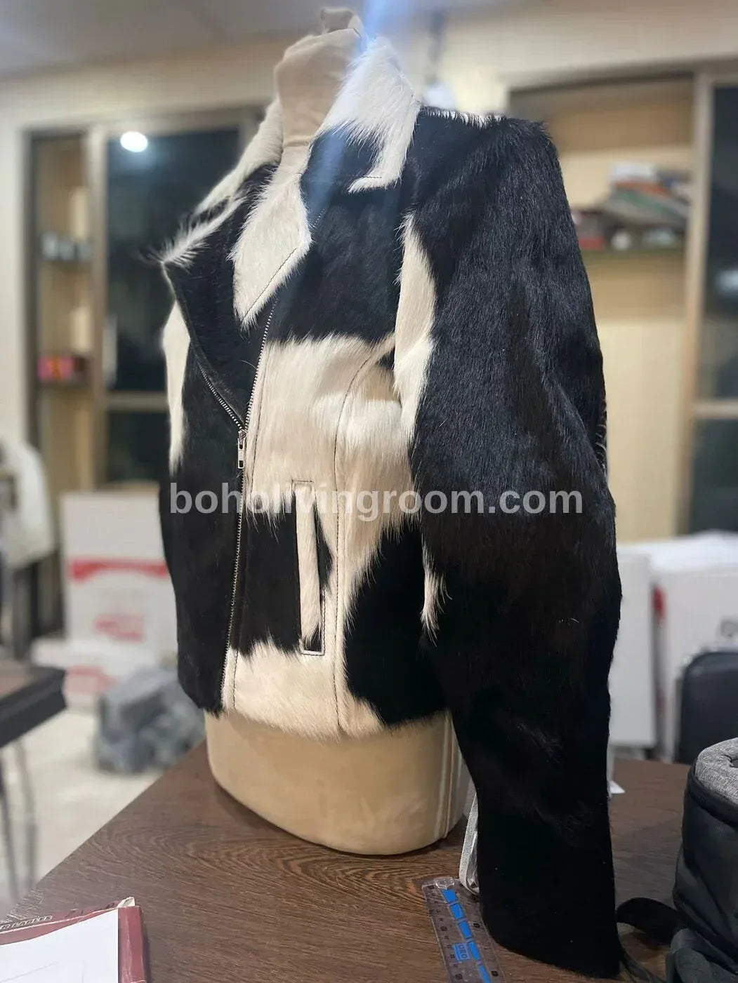 Cowhide Fringe Jacket Womens – Black White Western Style