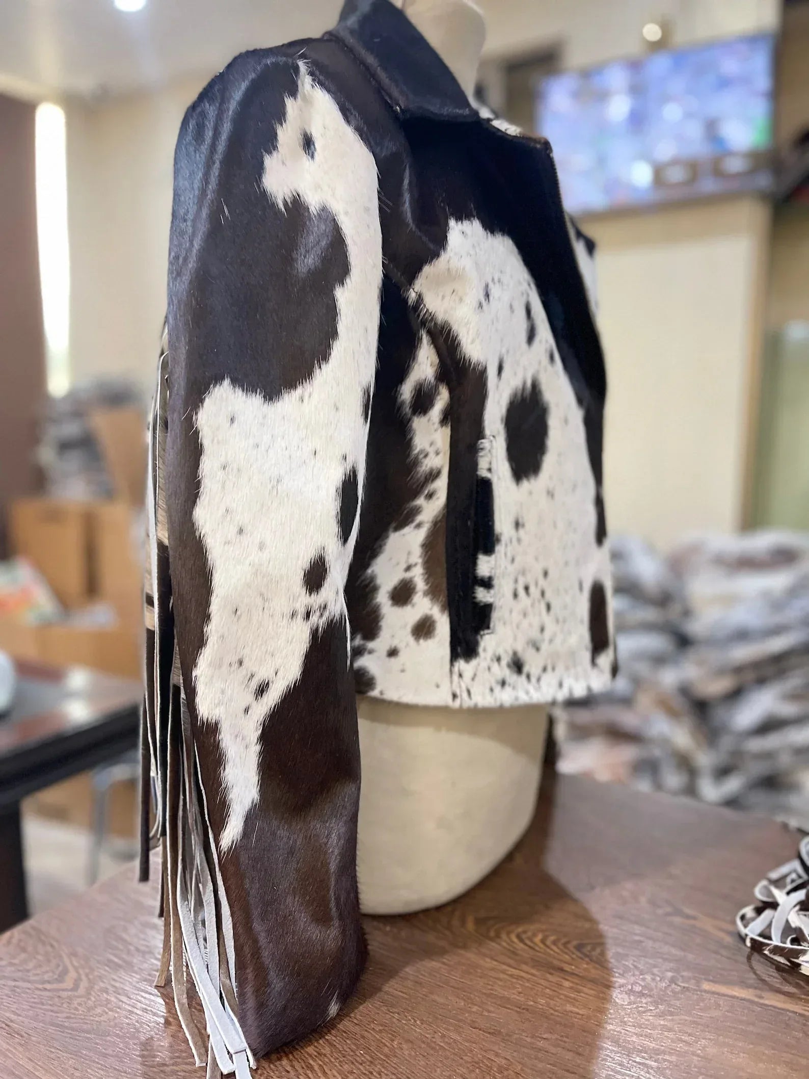 Black And White Cowhide Jacket Womens – Real Hair On Hide Leather