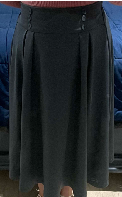 Pleated Flare Skirt Long With Buttons