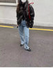 Oversized Black Leather Bomber Jacket Women