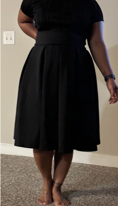 High Waisted Flare Pleated Skirt