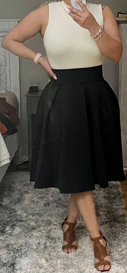 High Waisted Flare Pleated Skirt