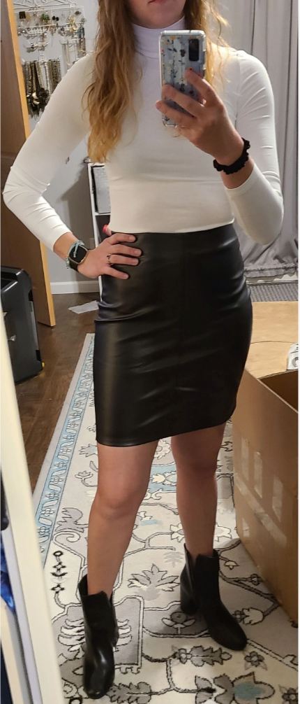 Genuine Leather Zip Back Straight Skirt Workwear