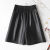 High waisted genuine sheepskin wide leg shorts Black M