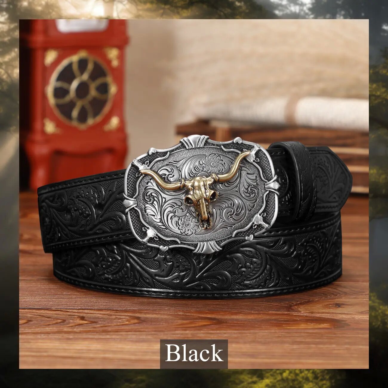 Men’s Western Bullhead Genuine Leather Belt