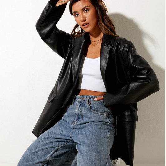 Women's faux leather blazer jacket 1 S