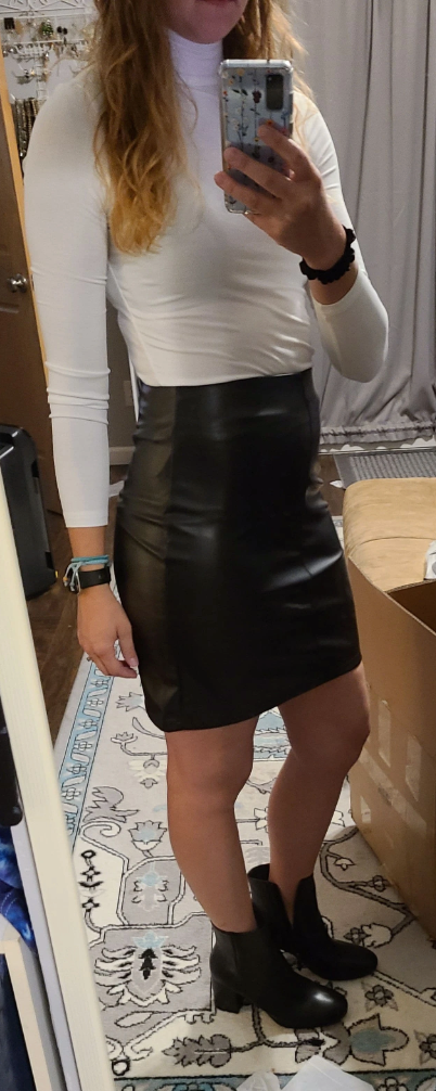 Genuine Leather Zip Back Straight Skirt Workwear